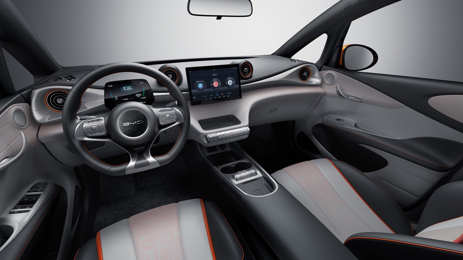 Interior do BYD Dolphin em imagem oficial da BYD Brasil