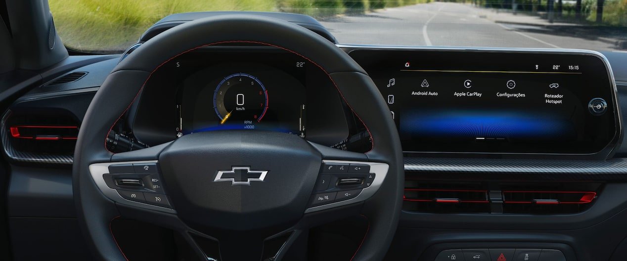 Interior do Chevrolet Onix hatch 2027 em imagem oficial da Chevrolet Brasil