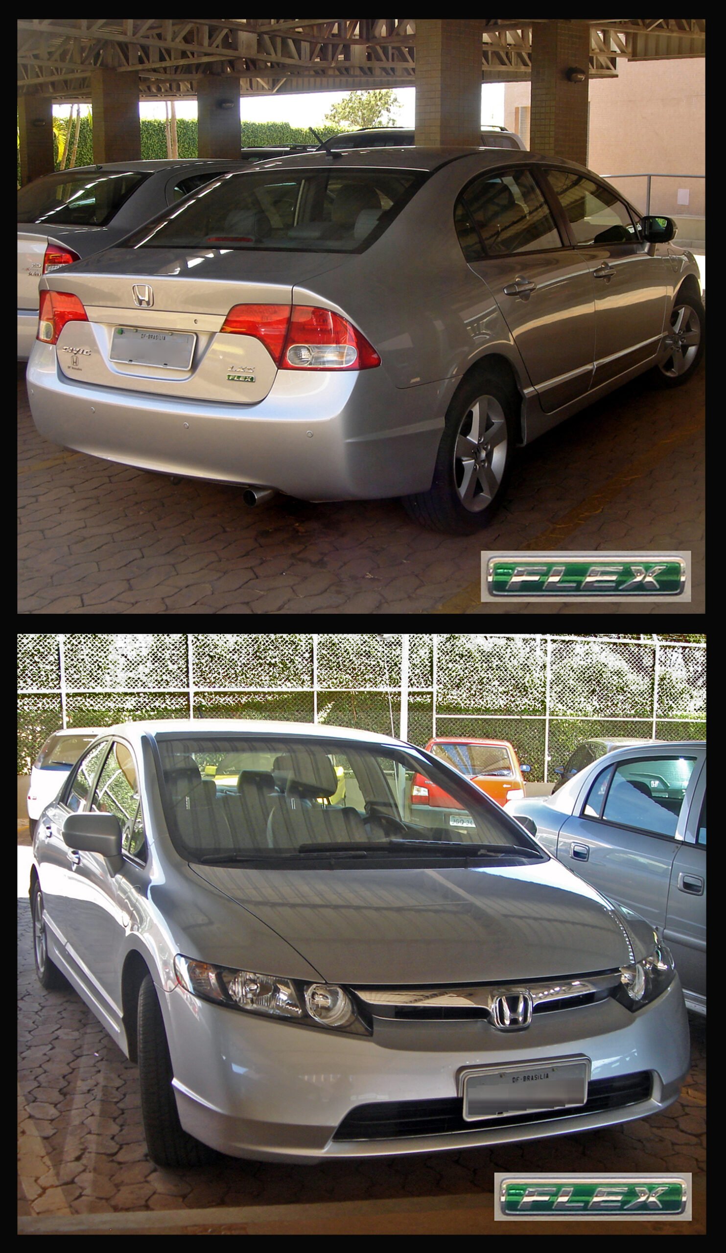 Honda Civic LXS Flex 2008 brasileiro em vistas dianteira e traseira