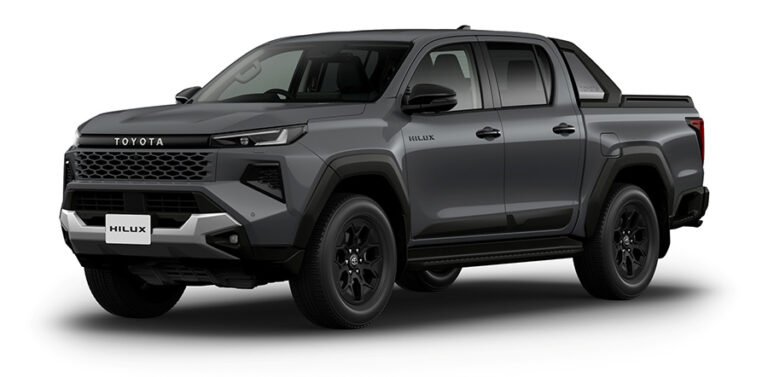 Nova Toyota Hilux 2026 totalmente redesenhada vista de frente em três quartos, imagem oficial Toyota