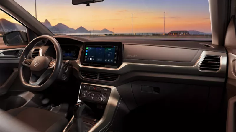 Interior do Volkswagen T-Cross em imagem oficial da Volkswagen Brasil